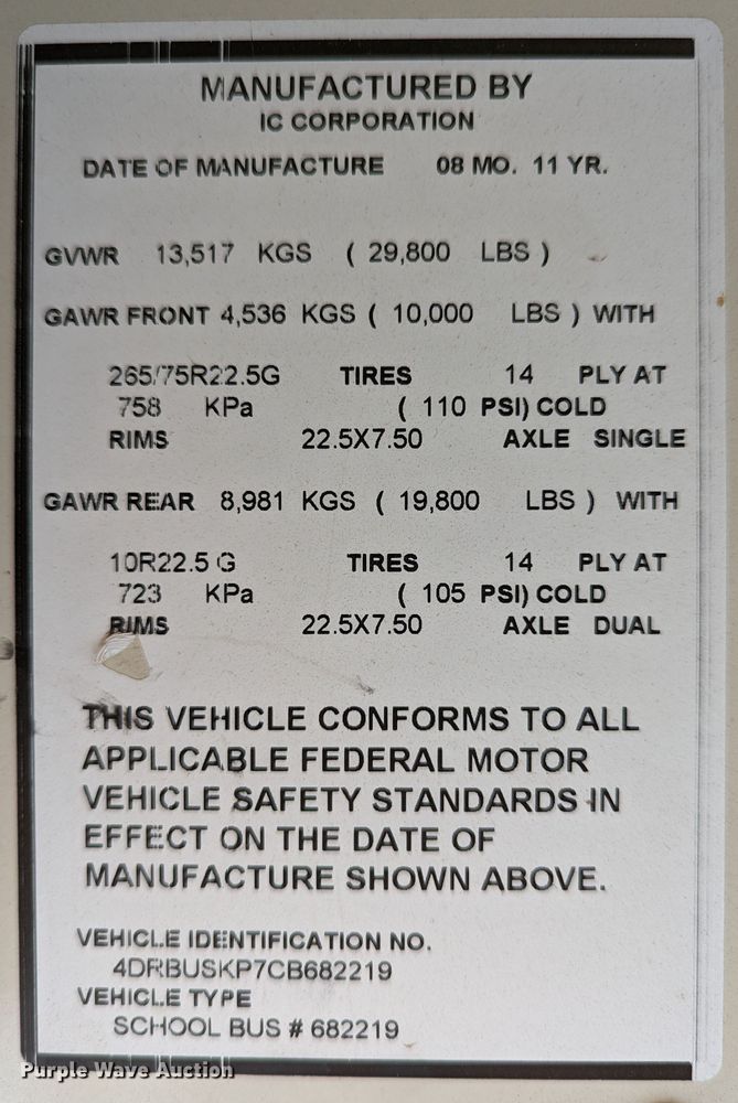image for item MJ9224 2012 International 3000  school bus