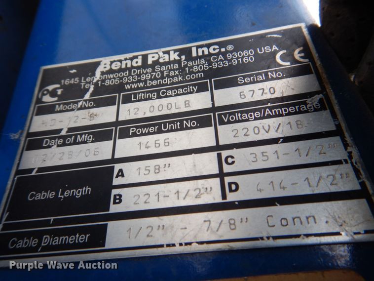 image for item MJ9924 2006 Bend Pak HD-12-B  four post automotive lift