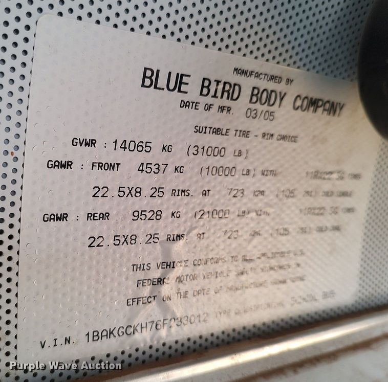 image for item MM9807 2006 Blue Bird  school bus