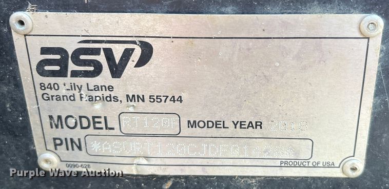 image for item MN9425 2018 ASV RT120 Posi Track  tracked skid steer loader