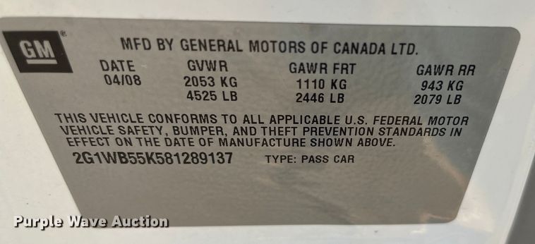 image for item MN9435 2008 Chevrolet Impala