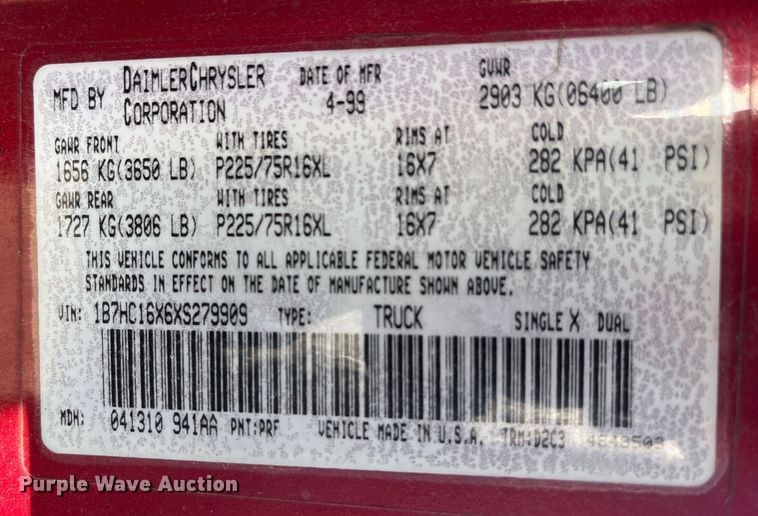 image for item MN9443 1999 Dodge Ram 1500  pickup truck