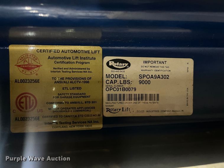 image for item MN9459 Rotary lift SPOA9A302  automotive lift