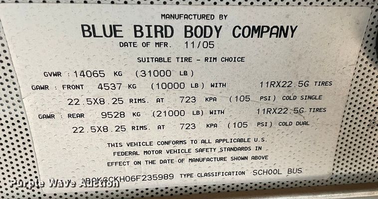 image for item MR9485 2006 Blue Bird  school bus