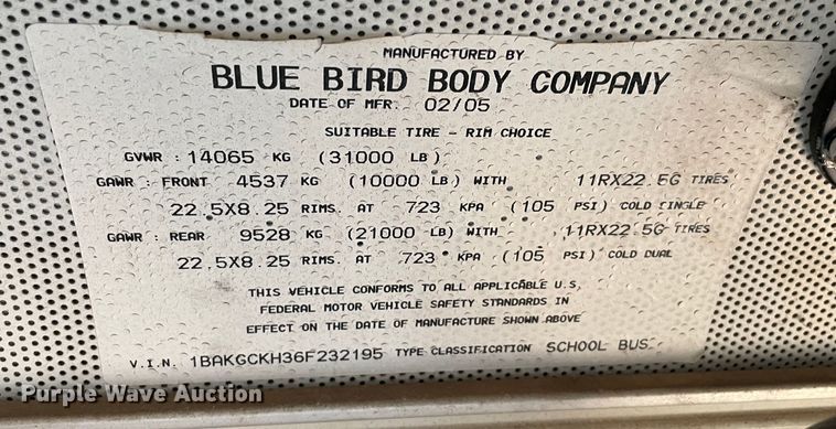 image for item MR9486 2006 Blue Bird  school bus