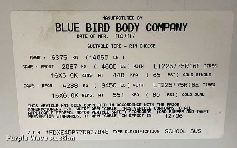 image for item MR9494 2007 Ford E450 Super Duty  school bus