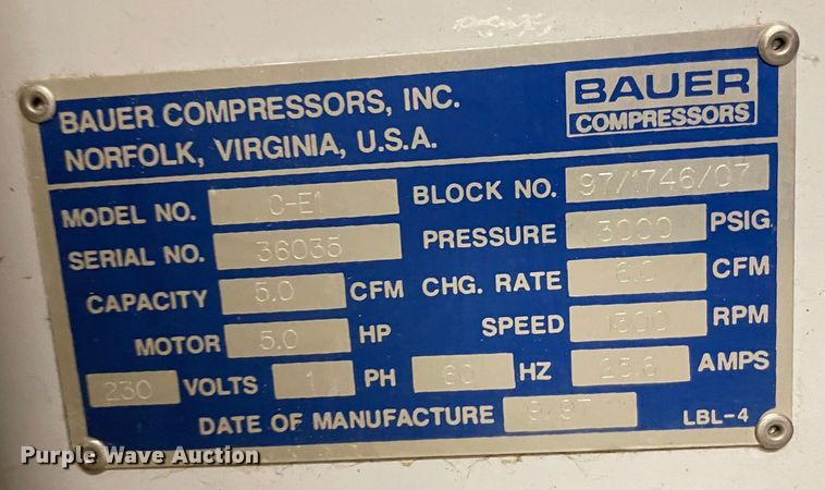 image for item MR9523 Bauer C-E1  breathing air compressor