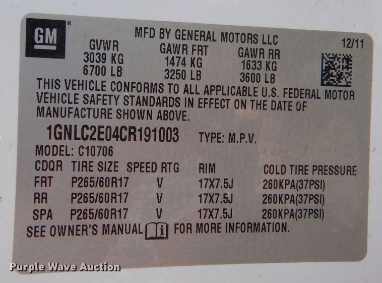 image for item MT9917 2012 Chevrolet Tahoe Police  SUV