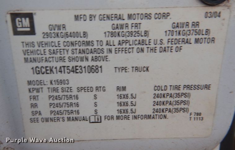 image for item MT9934 2004 Chevrolet Silverado 1500  pickup truck