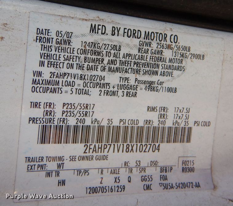 image for item MT9936 2008 Ford Crown Victoria Police Interceptor