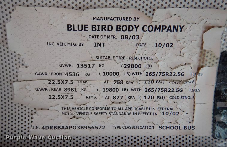 image for item MT9942 2003 International 3800  school bus