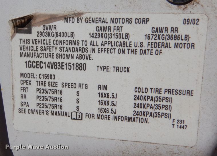 image for item MT9947 2003 Chevrolet Silverado 1500  pickup truck