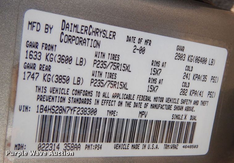 image for item MT9977 2000 Dodge Durango Sport  SUV