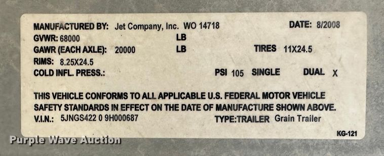 image for item DH1758 2009 Jet  grain trailer