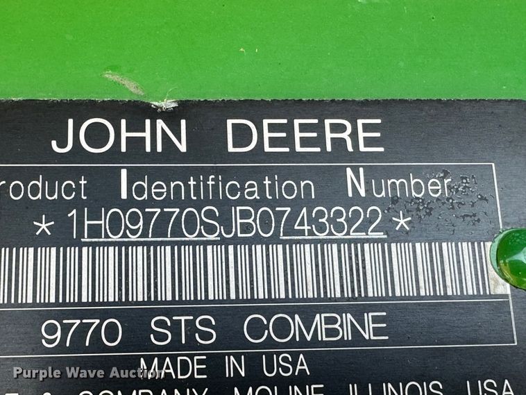image for item DH1772 2011 John Deere 9770 STS  combine