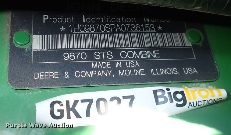 image for item DQ5018 2010 John Deere 9870 STS  combine
