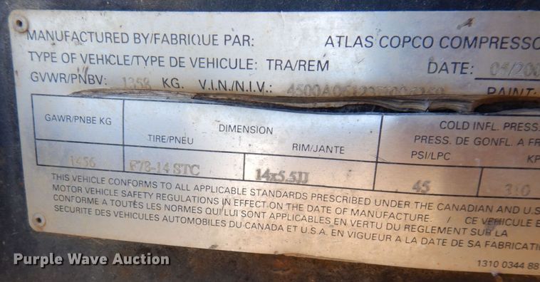 image for item DR8045 2003 Atlas Copco XAS96  air compressor