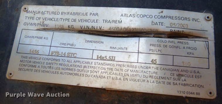 image for item DR8045 2003 Atlas Copco XAS96  air compressor