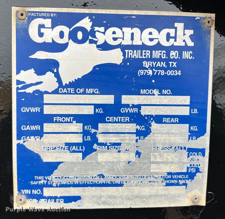 image for item GP9598 2006 Gooseneck  livestock trailer