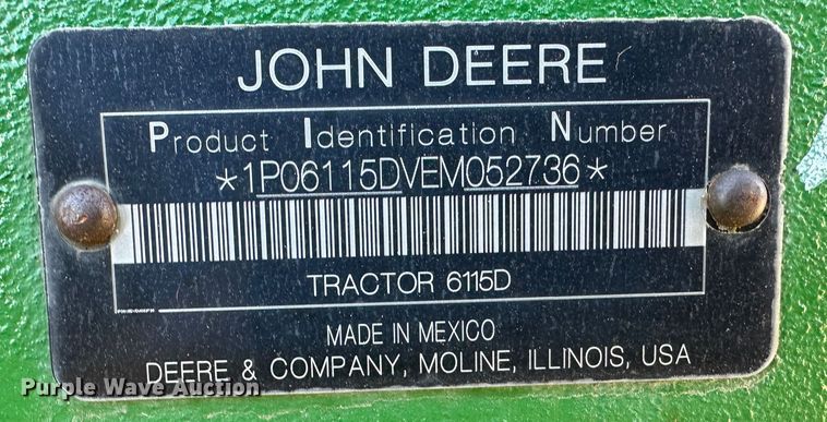 image for item JD9748 2014 John Deere 6115D  MFWD tractor