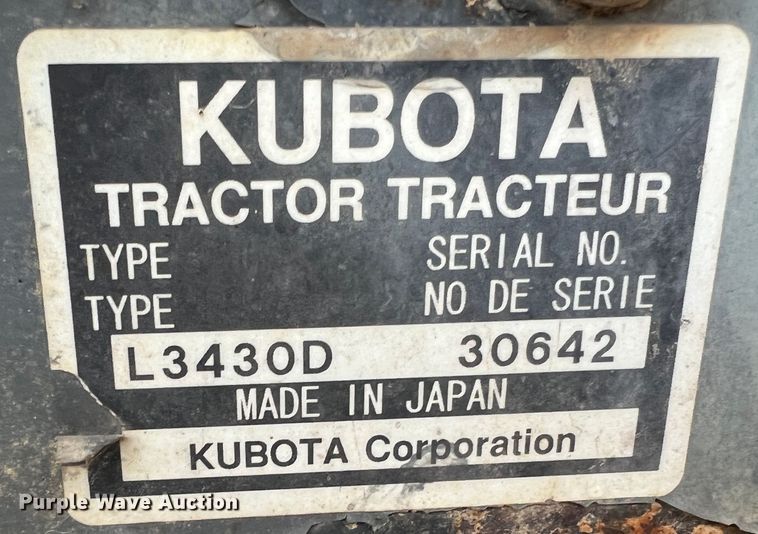 image for item JU9770 Kubota L3430  MFWD tractor