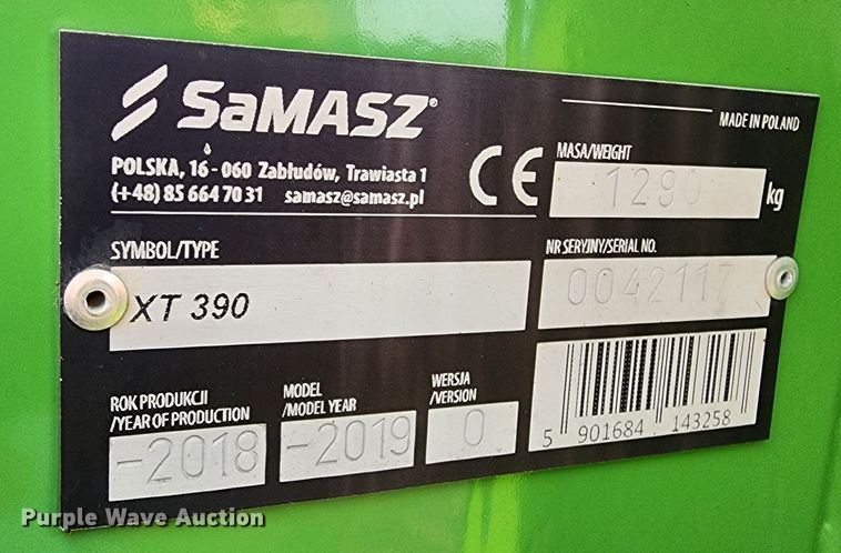 image for item JW9934 2019 Samasz XT390  disc mower