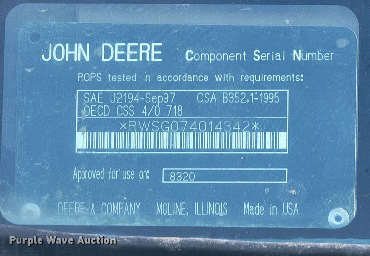 image for item ME9590 2004 John Deere 8320  MFWD tractor