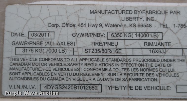 image for item MJ9240 2011 Liberty  livestock trailer