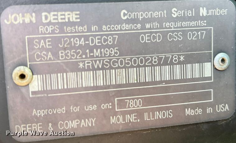 image for item MW9433 1995 John Deere 7800  MFWD tractor