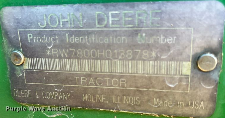 image for item MW9433 1995 John Deere 7800  MFWD tractor
