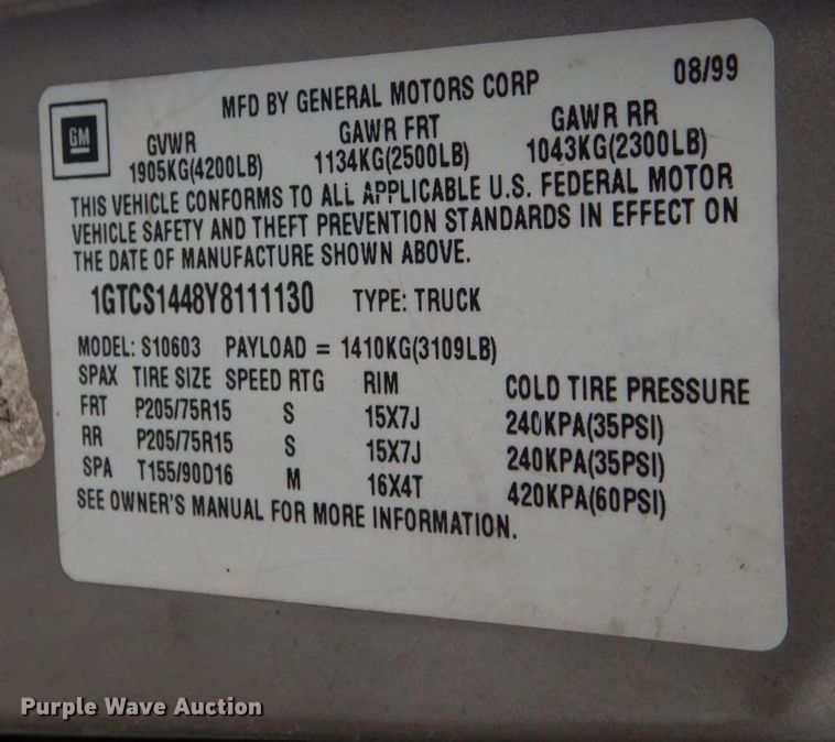 image for item AF9361 2000 GMC Sonoma SLS  pickup truck