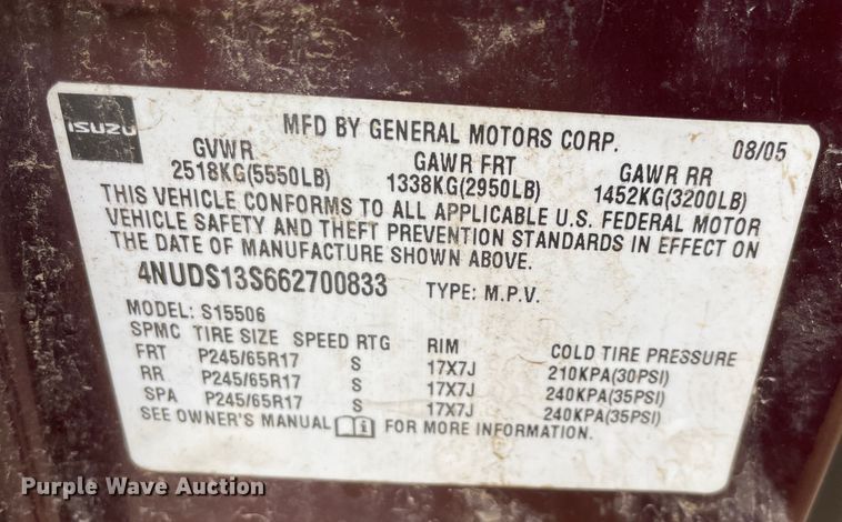 image for item DL0726 2006 Isuzu Ascender  SUV