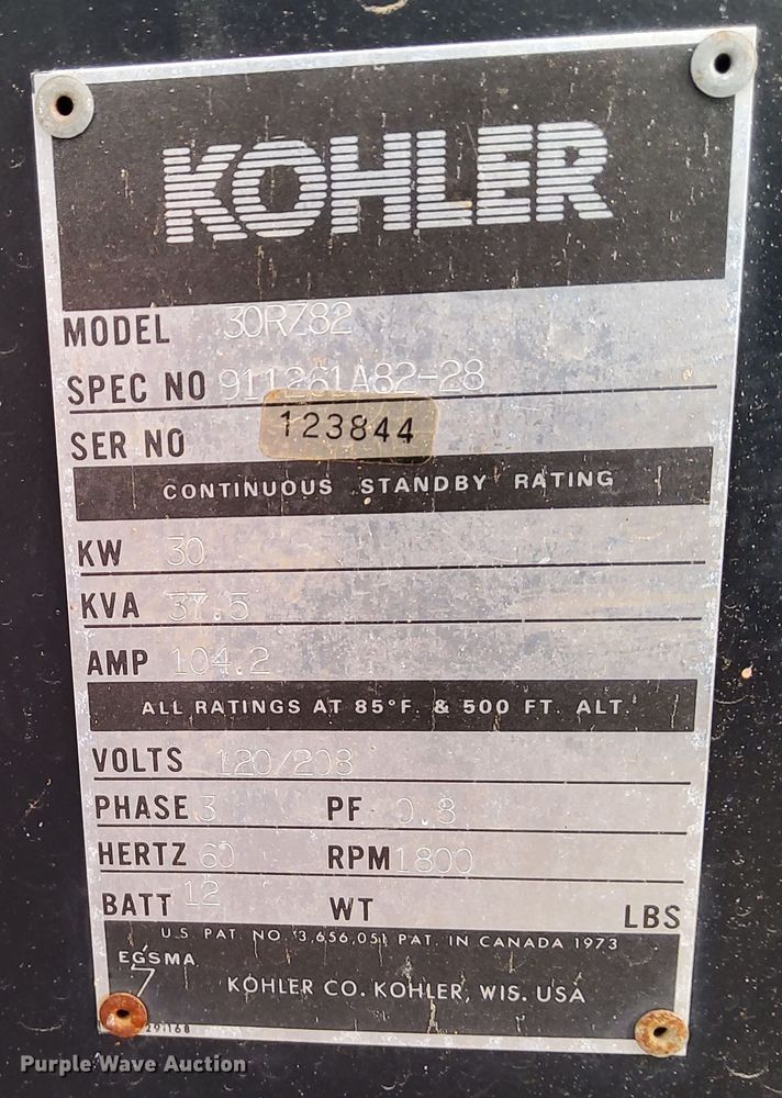 image for item DL2270 Kohler 50RZ82  generator