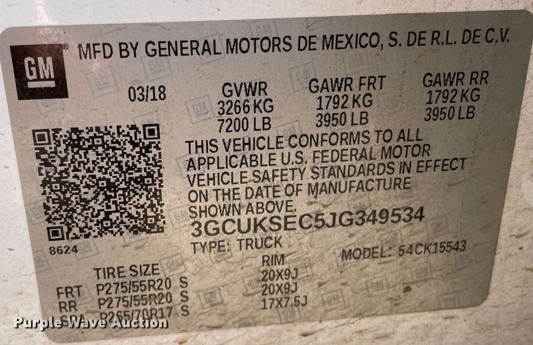 image for item DN4503 2018 Chevrolet Silverado 1500  Crew Cab pickup truck