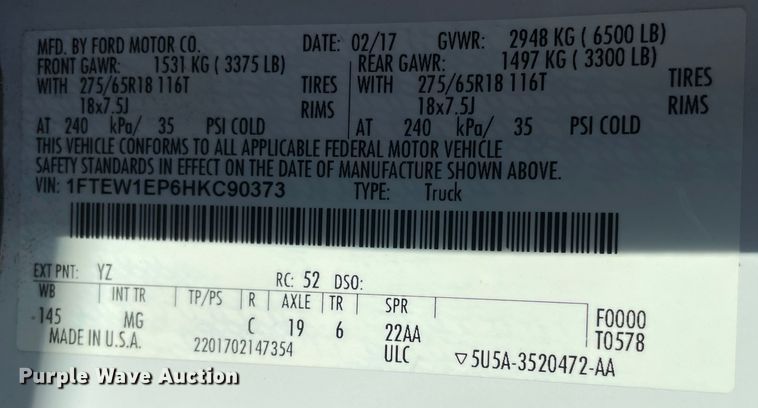 image for item DN4505 2017 Ford F150  SuperCrew pickup truck