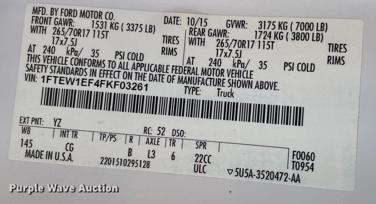 image for item DN4507 2015 Ford F150  SuperCrew pickup truck