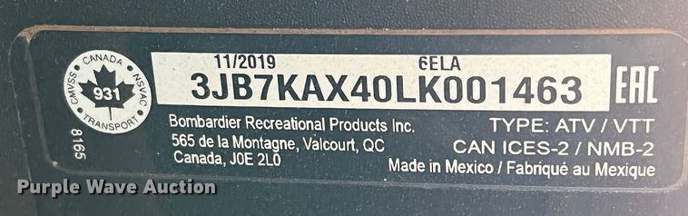 image for item DO8878 2020 Can-Am Defender Pro XT  utility vehicle