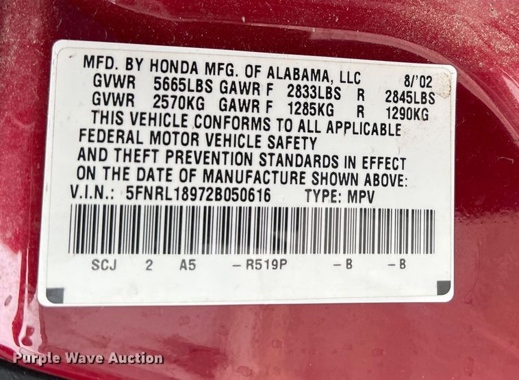 image for item DO8945 2002 Honda Odyssey  van