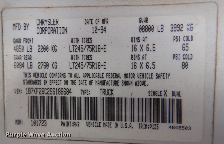 image for item DP0431 1995 Dodge Ram 2500 Laramie SLT  pickup truck