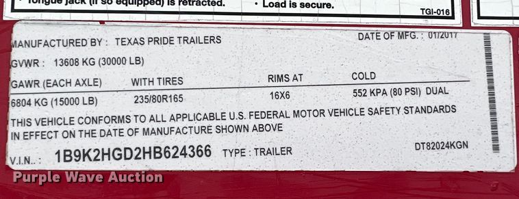 image for item DQ1935 2017 Texas Pride  dump trailer