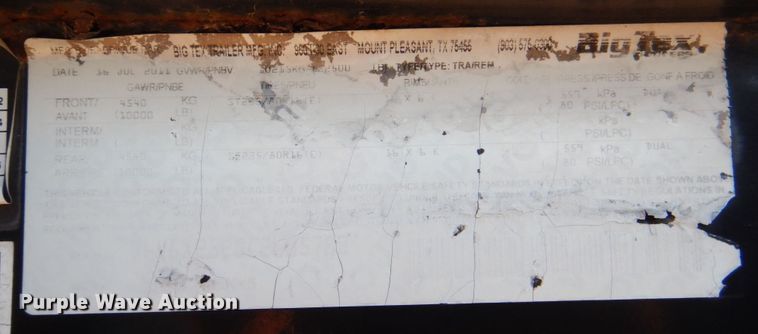 image for item DR2069 2012 Big Tex 22GN  equipment trailer