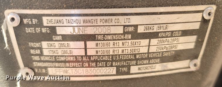 image for item DR3346 2008 Zhejiang Wangye  moped