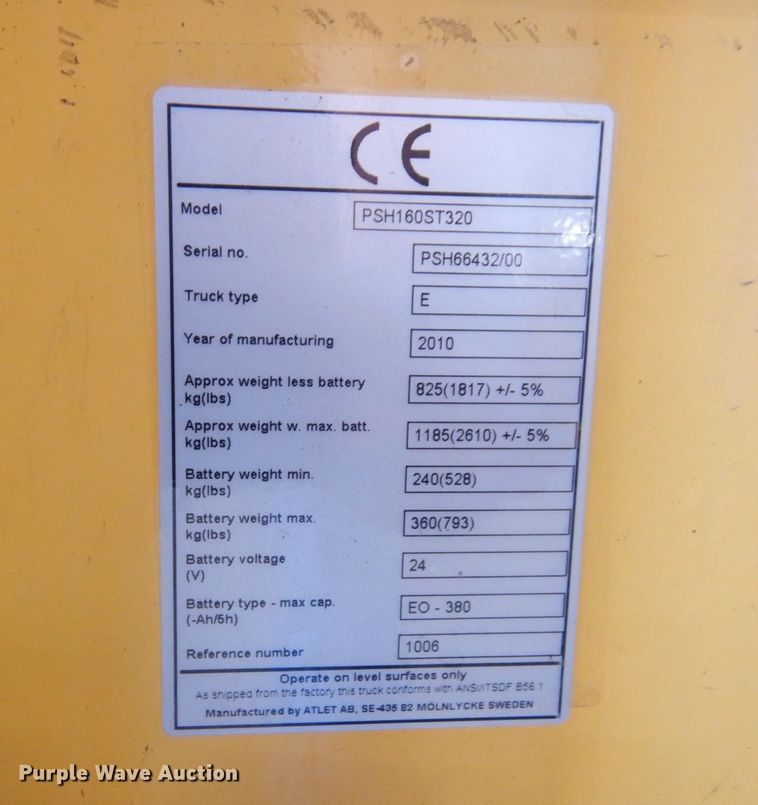 image for item DS1476 2010 Atlet PSH160ST320  forklift