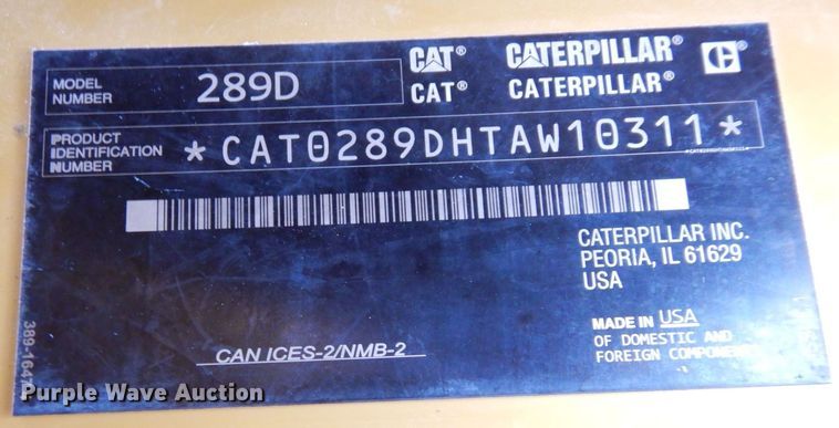 image for item DS1538 2018 Caterpillar 289D  tracked skid steer loader