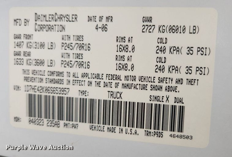 image for item EA9437 2006 Dodge Dakota SLT  Club Cab pickup truck