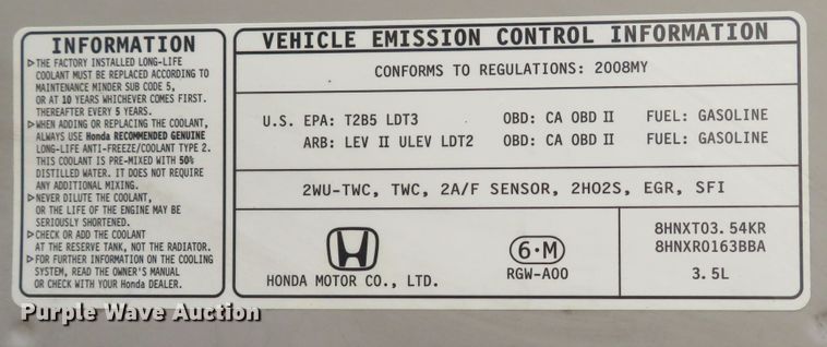 image for item FB9827 2009 Honda Odyssey EXL  van