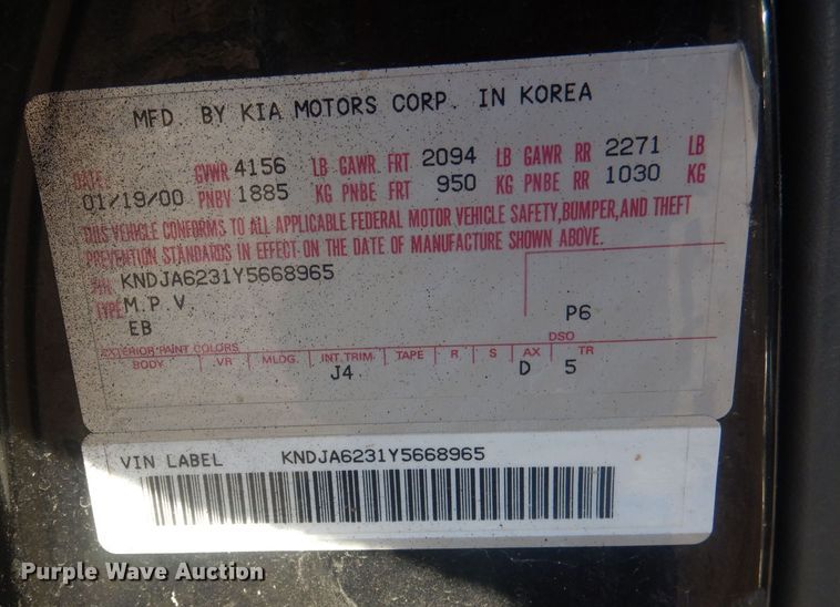 image for item HQ9555 2000 Kia Sportage  SUV