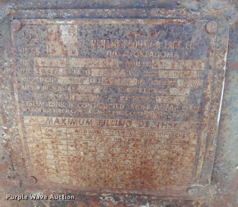 image for item HQ9561 1950 McNamar Boiler & Tank Co  propane tank