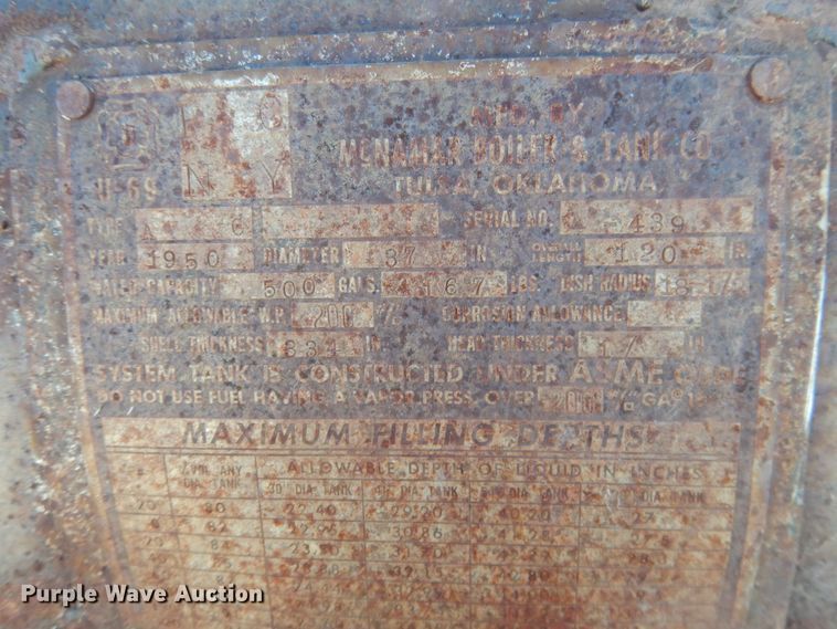 image for item HQ9561 1950 McNamar Boiler & Tank Co  propane tank