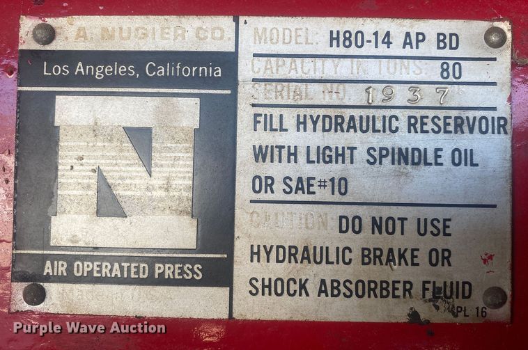 image for item IG9875 F.A. Nugier Co. H80-14-AP BD  hydraulic press